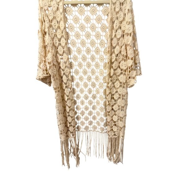 Rebellion Boho Crochet Lace Kimono Cardigan With Fringe  Size L - Picture 6 of 12